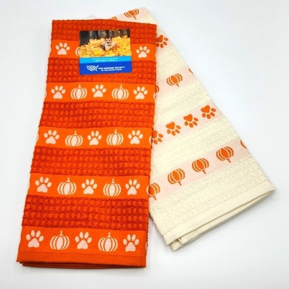 The Humane Society Autumn Pumpkins and Paws Kitchen Towels Set of 2pc Fall Decor - Picture 9 of 9
